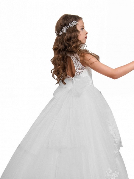 Princess Pageant Lace Tulle Sleeveless Jewel Neck Flower Girl Dresses_5