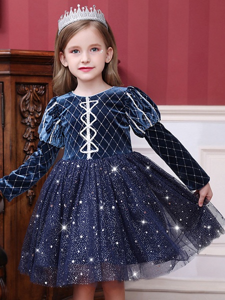 Princess / Ball Gown Knee Length Wedding / Party Flower Girl Dresses - Tulle Long Sleeve Jewel Neck With Paillette_4