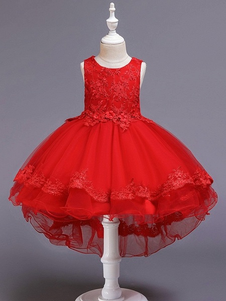 Princess / Ball Gown Knee Length Wedding / Party Flower Girl Dresses - Tulle Sleeveless Jewel Neck With Bow(S) / Appliques_2