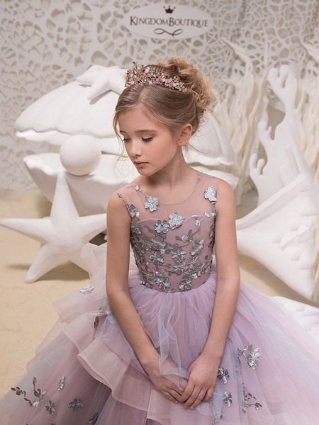 Princess Maxi Party / Birthday / Pageant Flower Girl Dresses - Lace / Organza / Tulle Sleeveless Jewel Neck With Lace / Appliques_3