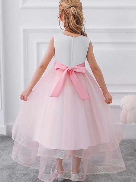 Princess / Ball Gown Floor Length Wedding / Party Flower Girl Dresses - Tulle Sleeveless Jewel Neck With Sash / Ribbon / Bow(S) / Appliques_4