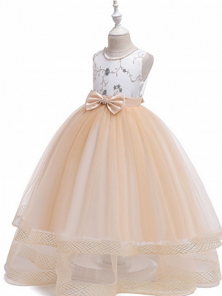 Princess / Ball Gown Floor Length Wedding / Party Flower Girl Dresses - Tulle Sleeveless Jewel Neck With Sash / Ribbon / Bow(S) / Appliques_8