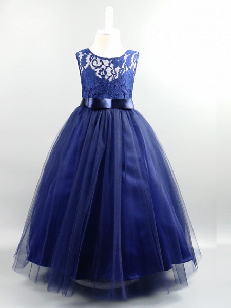 Ballkleid Knöchel-Länge Hochzeit / Erstkommunion / Festzug Blumenmädchenkleider - Satin Ärmellos Schmuck mit Spitze / Schärpe / Band / Drapiert / Elegant / Schöner Rücken / Durchsichtig_4