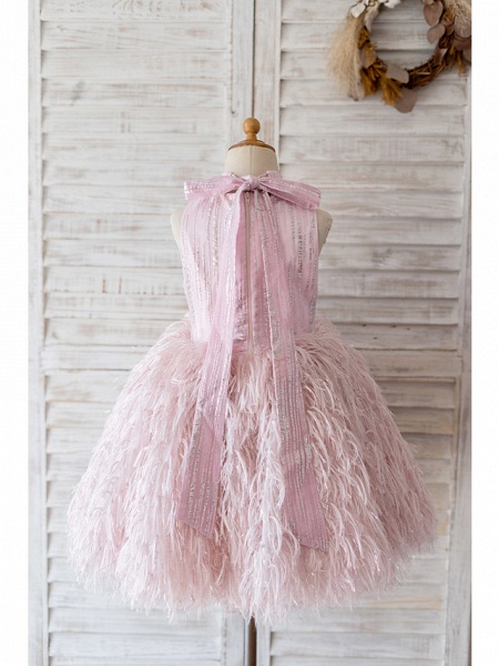 Princess / Ball Gown Knee Length Wedding / Birthday Flower Girl Dresses - Sequined Sleeveless High Neck With Sash / Ribbon_2