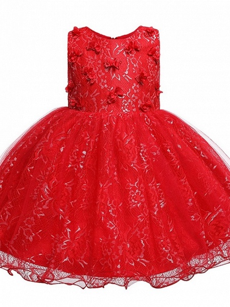 Princess / Ball Gown Knee Length Wedding / Party Flower Girl Dresses - Tulle Sleeveless Jewel Neck With Bow(S) / Appliques_11
