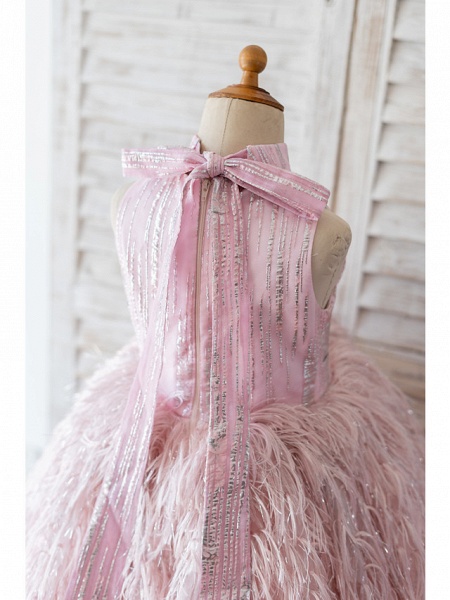 Princess / Ball Gown Knee Length Wedding / Birthday Flower Girl Dresses - Sequined Sleeveless High Neck With Sash / Ribbon_4