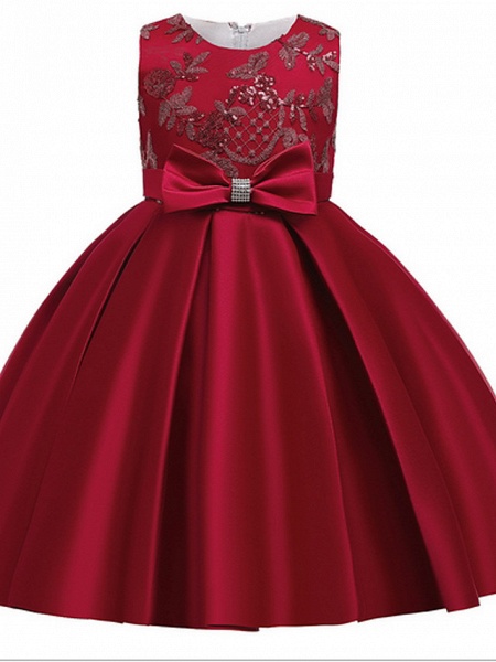 Ball Gown Ankle Length Pageant Flower Girl Dresses - Polyester Sleeveless Jewel Neck With Bow(S) / Appliques_3