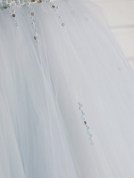 Princess Tea Length Wedding / Birthday / Pageant Flower Girl Dresses - Satin / Tulle Cap Sleeve Jewel Neck With Beading_9