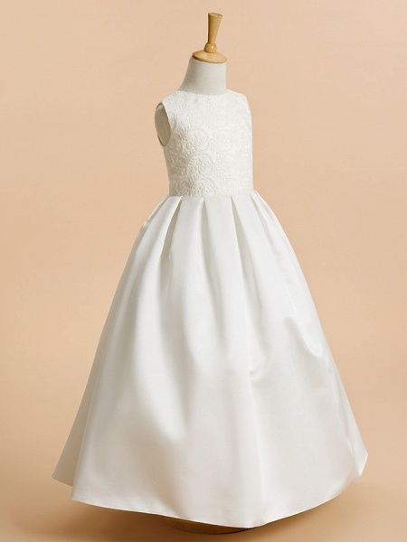 A-Line Ankle Length Wedding / First Communion Flower Girl Dresses - Lace / Satin Sleeveless Jewel Neck With Lace_2