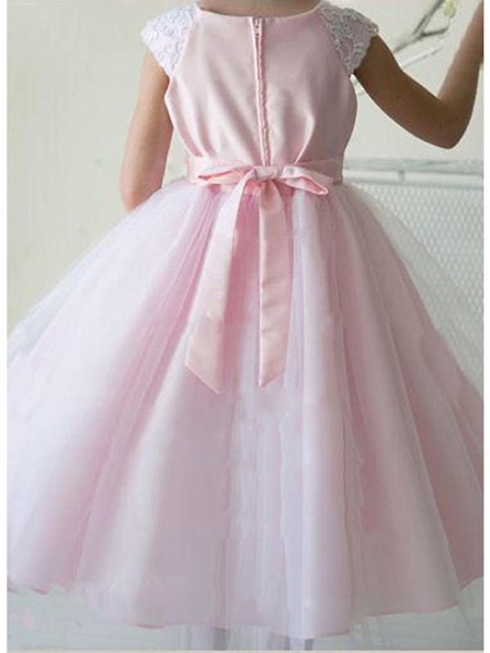 A-Line Ankle Length Wedding / Party Flower Girl Dresses - Lace / Satin / Tulle Sleeveless Jewel Neck With Bow(S)_2