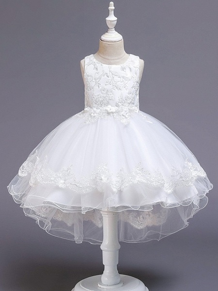 Princess / Ball Gown Knee Length Wedding / Party Flower Girl Dresses - Tulle Sleeveless Jewel Neck With Bow(S) / Appliques_6