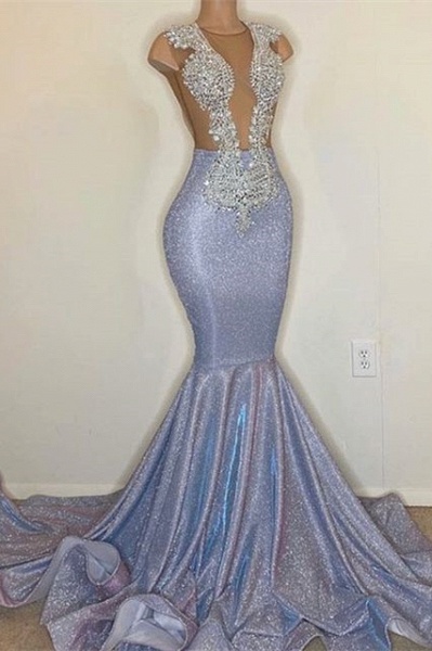 Shiny Bateau Sequins Floor-length Ruffles Mermaid Prom Dress With ...