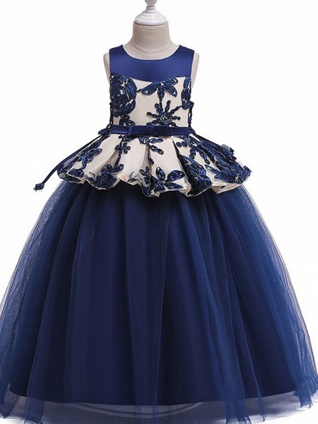 Princess Round Floor Length Cotton Junior Bridesmaid Dress With Bow(S) / Appliques_4