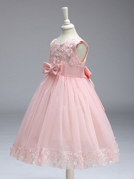 Ball Gown Knee Length Wedding / Party Flower Girl Dresses - Tulle Sleeveless Jewel Neck With Bow(S)_17