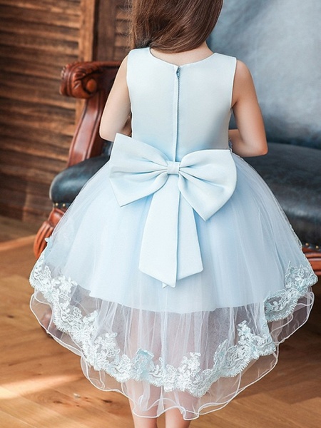 Princess / Ball Gown Knee Length Wedding / Party Flower Girl Dresses - Tulle Sleeveless Jewel Neck With Bow(S) / Appliques_3