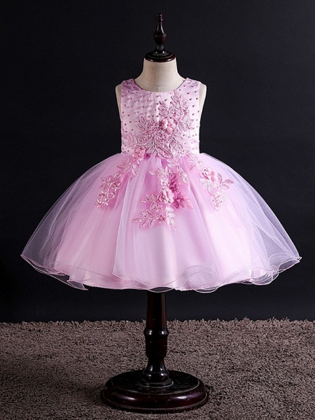 Princess / Ball Gown Knee Length Wedding / Party Flower Girl Dresses - Tulle Sleeveless Jewel Neck With Bow(S) / Beading / Appliques_5
