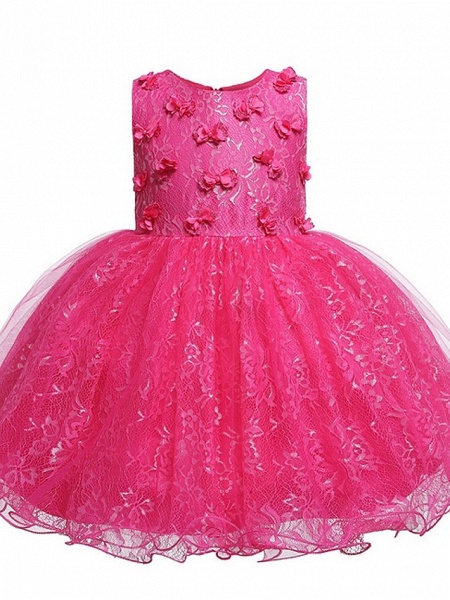 Princess / Ball Gown Knee Length Wedding / Party Flower Girl Dresses - Tulle Sleeveless Jewel Neck With Bow(S) / Appliques_7