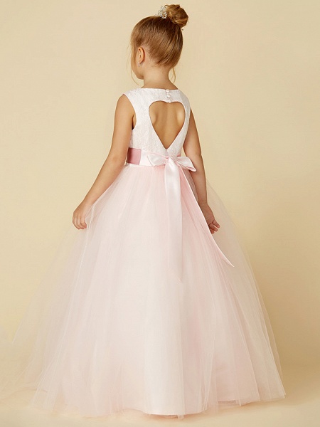 Princess Floor Length Wedding / Birthday / Pageant Flower Girl Dresses - Satin / Tulle Sleeveless Jewel Neck With Lace / Appliques_2