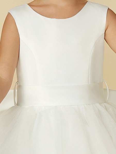 A-Line Floor Length Wedding / First Communion Flower Girl Dresses - Satin / Tulle Sleeveless Jewel Neck With Bow(S) / Buttons_11