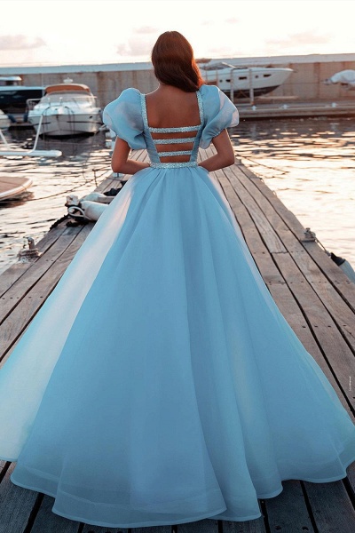 Gorgeous Puffy Sleeves Sequins Mermaid Prom Dress With Detachable Tulle Train_2