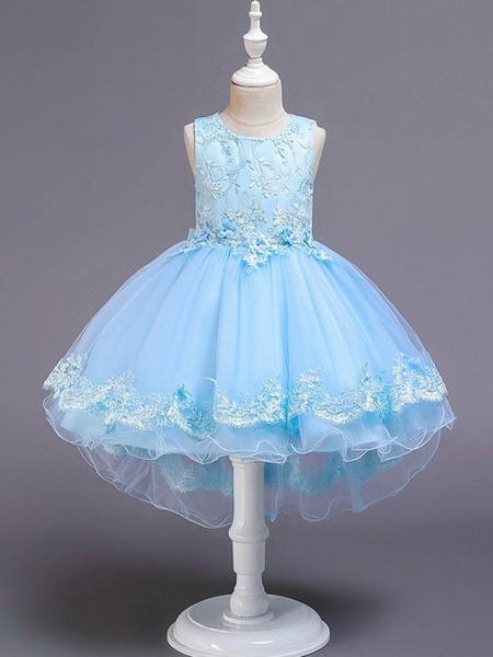 Princess / Ball Gown Knee Length Wedding / Party Flower Girl Dresses - Tulle Sleeveless Jewel Neck With Bow(S) / Appliques_3