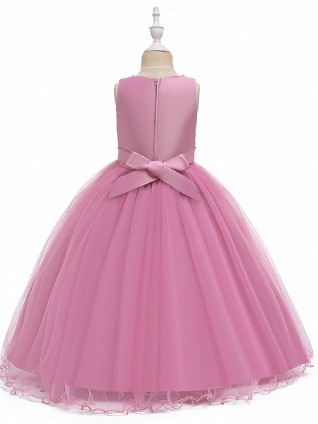 A-Linie Mittellang Hochzeit / Party / Erstkommunion Blumenmädchenkleider - Tüll / Matter Satin / Polyester-Baumwollmischung Ärmellos Schmuck mit Spitze / Perlenstickerei / Einfarbig_15