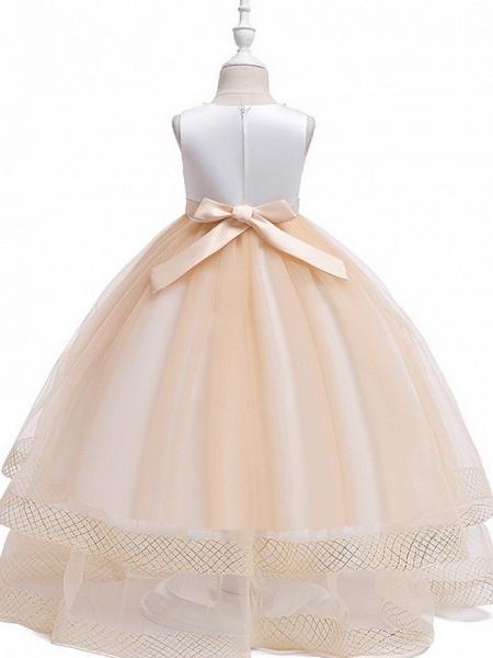Princess / Ball Gown Floor Length Wedding / Party Flower Girl Dresses - Tulle Sleeveless Jewel Neck With Sash / Ribbon / Bow(S) / Appliques_5