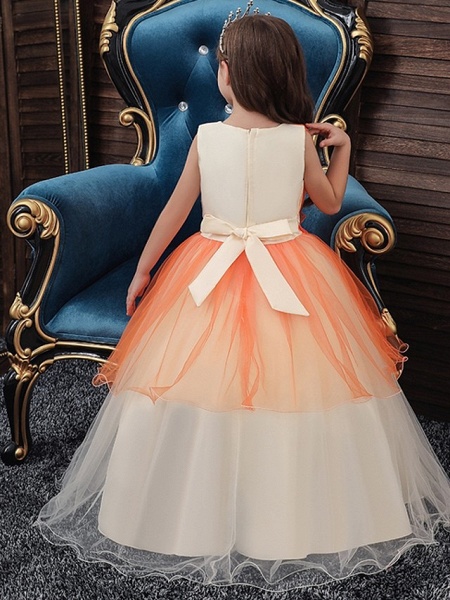 Princess / Ball Gown Floor Length Wedding / Party Flower Girl Dresses - Tulle Sleeveless Jewel Neck With Bow(S) / Appliques_3