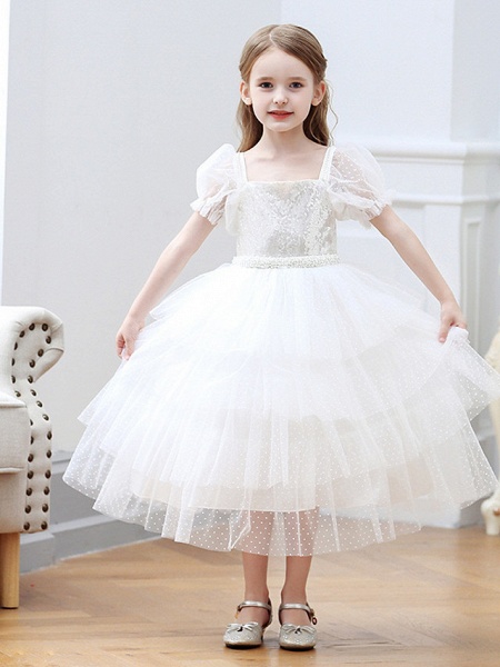 Princess / Ball Gown Tea Length White Flower Girl Dresses | Cocosbride