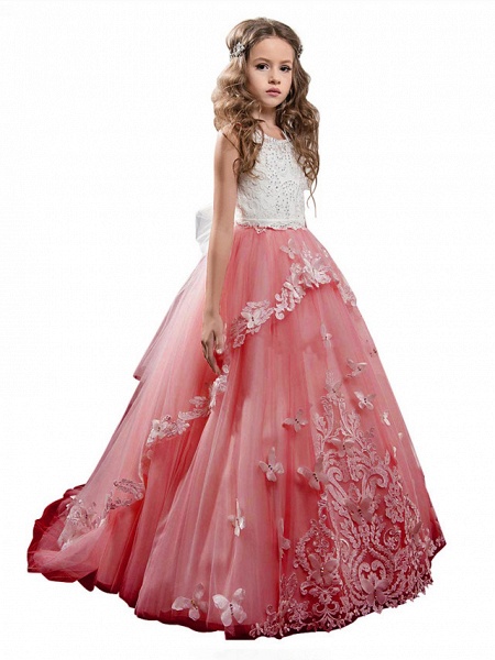 Princess Pageant Lace Tulle Sleeveless Jewel Neck Flower Girl Dresses_7