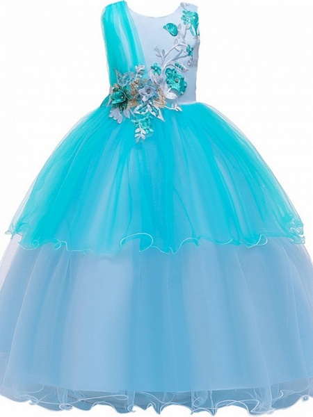 Princess / Ball Gown Floor Length Wedding / Party Flower Girl Dresses - Tulle Sleeveless Jewel Neck With Bow(S) / Appliques_6