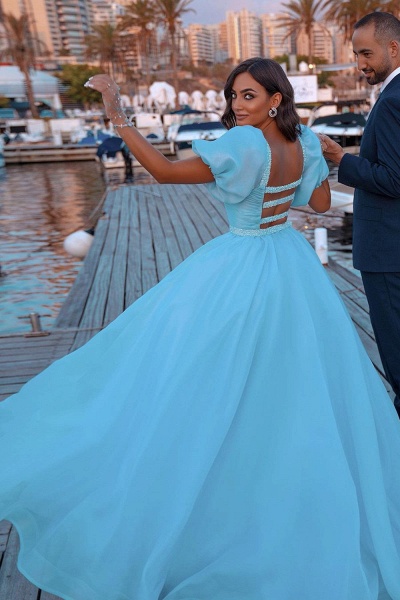 Gorgeous Puffy Sleeves Sequins Mermaid Prom Dress With Detachable Tulle Train_4