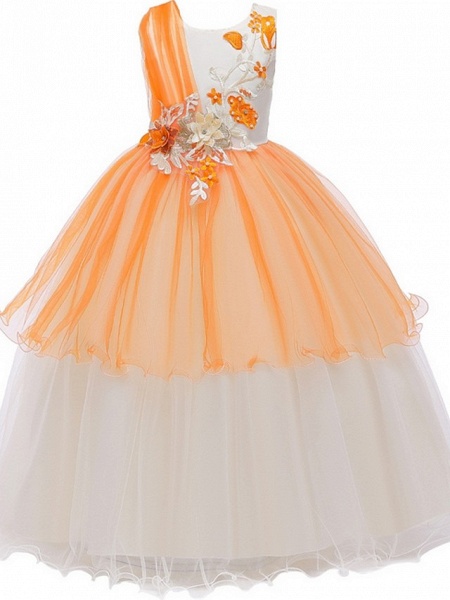 Princess / Ball Gown Floor Length Wedding / Party Flower Girl Dresses - Tulle Sleeveless Jewel Neck With Bow(S) / Appliques_7