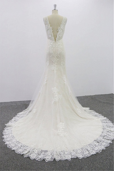 SD1957 V-neck Floral Appliques Backless Wedding Dress_3