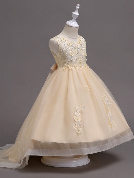 Princess Knee Length Flower Girl Dress - Lace / Tulle Sleeveless Jewel Neck With Appliques / Crystals / Lace By Lan Ting Express_4