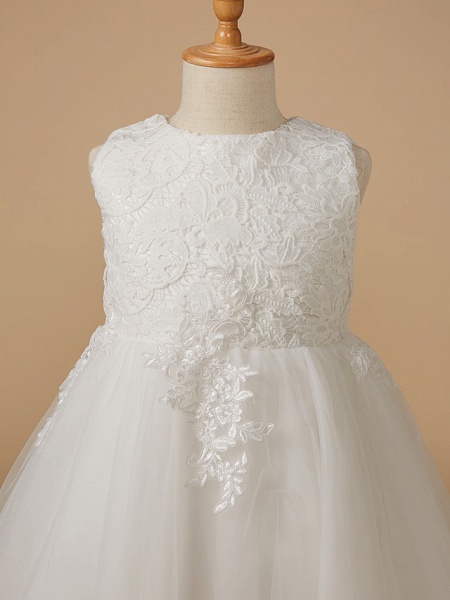 Ball Gown Knee Length Wedding / First Communion Flower Girl Dresses - Lace / Tulle Sleeveless Jewel Neck With Appliques_4