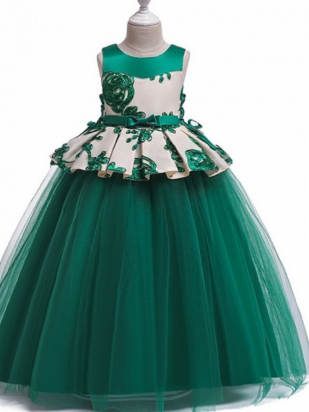 Princess Round Floor Length Cotton Junior Bridesmaid Dress With Bow(S) / Appliques_3