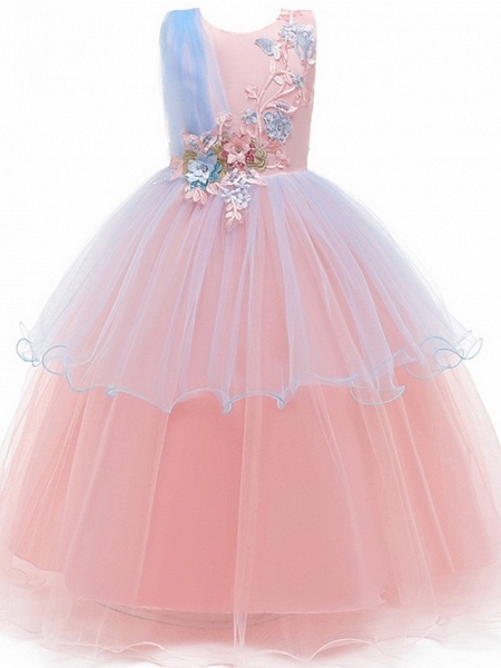 Princess / Ball Gown Floor Length Wedding / Party Flower Girl Dresses - Tulle Sleeveless Jewel Neck With Bow(S) / Appliques_4