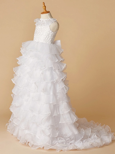 Ball Gown Lace Organza Sleeveless Jewel Neck First Communion Flower Girl Dresses_3