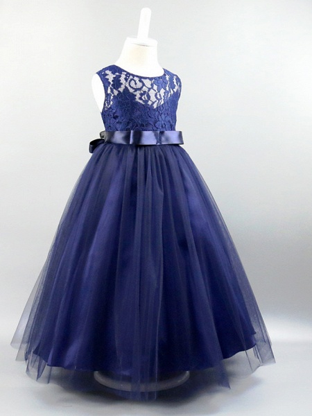 Ballkleid Knöchel-Länge Hochzeit / Erstkommunion / Festzug Blumenmädchenkleider - Satin Ärmellos Schmuck mit Spitze / Schärpe / Band / Drapiert / Elegant / Schöner Rücken / Durchsichtig_15