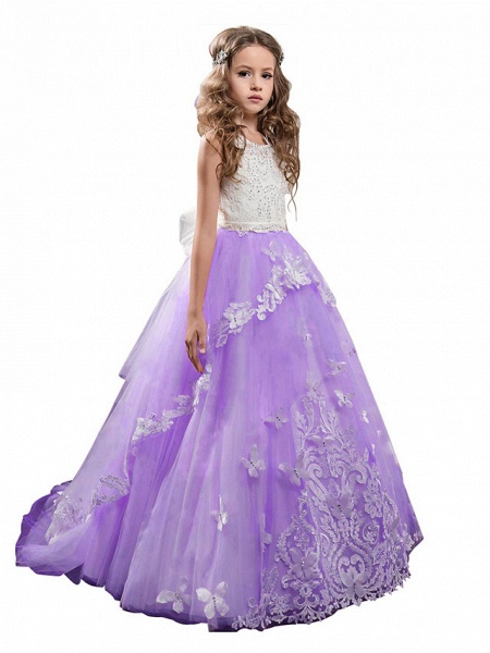 Princess Pageant Lace Tulle Sleeveless Jewel Neck Flower Girl Dresses_4