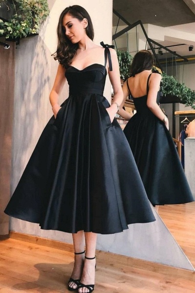Vintage Short Sweetheart Satin Open Back Prom Dress with Pockets_1