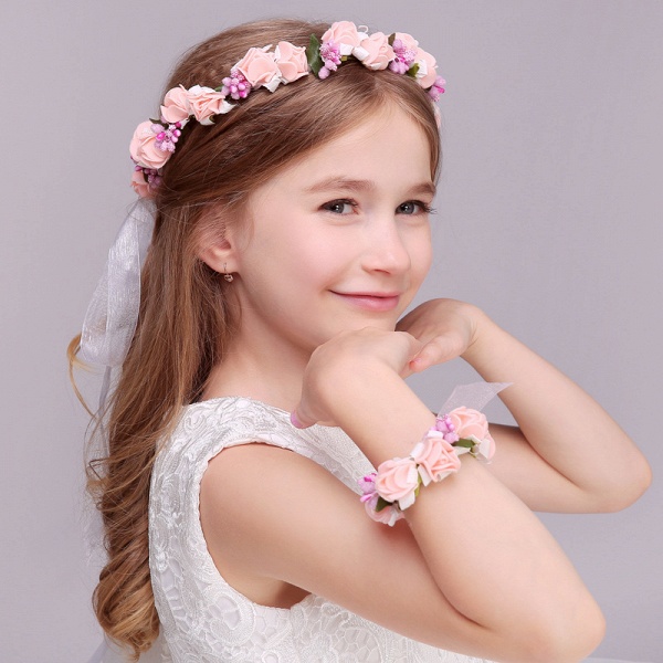 Silk Flower Ribbon Headbands with Wrist Corsage