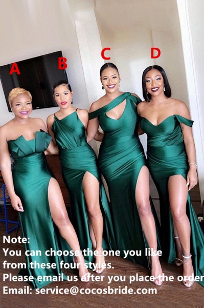 Dark Green Mermaid Side Split Bridesmaid Dresses Mixed Styles_2