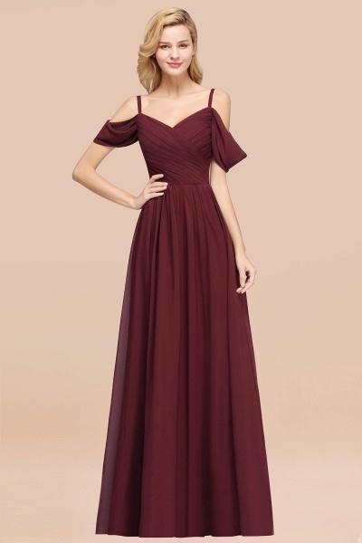 A-Line Chiffon V-Neck Spaghetti Straps Short-Sleeves Floor-Length Bridesmaid Dresses with Ruffles_10