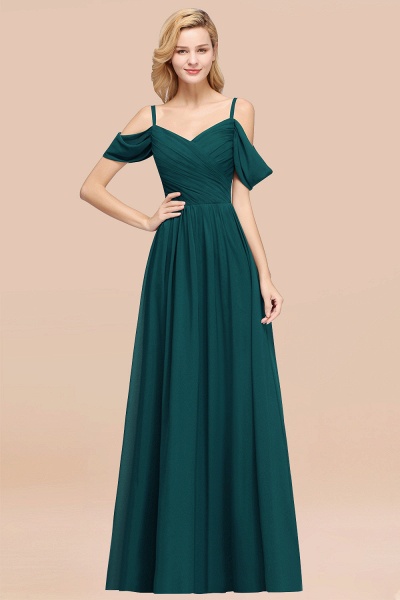 A-Line Chiffon V-Neck Spaghetti Straps Short-Sleeves Floor-Length ...