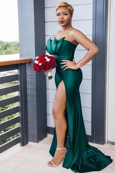 Dark Green Mermaid Side Split Bridesmaid Dresses Mixed Styles_3