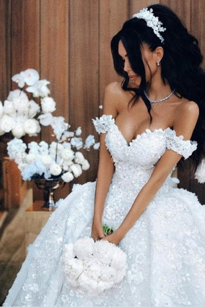 Off The Shoulder Appliques Luxury Wedding Dresses Princess Ball Gown Wedding Dress_3