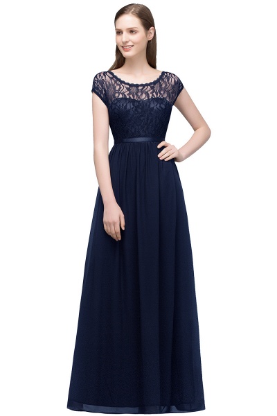 REESE | A-line Floor Length Short Sleeves Lace Bridesmaid Dresses with Sash_3