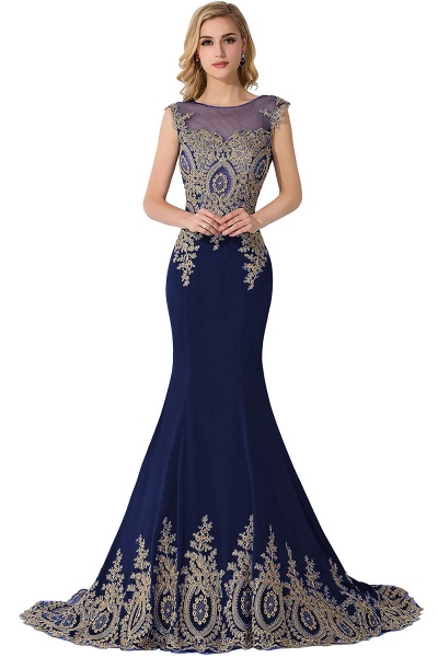 Mermaid Appliques Chiffon Court Train Evening Dress_5